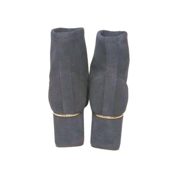 Cole Haan Laree Stretch Bootie Size 7 Navy Blue Suede Block Heel Logo Gold Trim - Picture 4 of 10